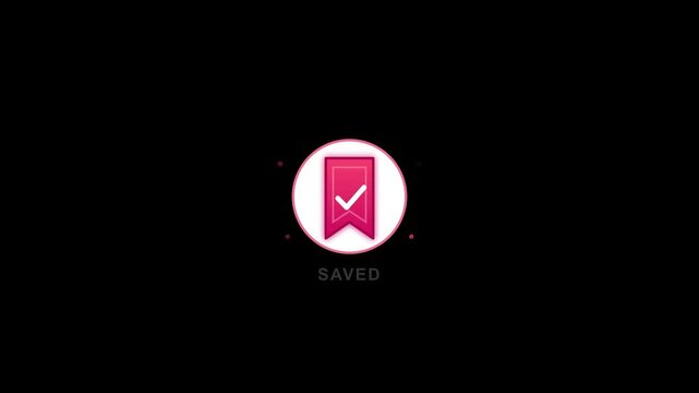 Animated bookmark icon displays successful completion status in this dynamic digital motion graphic user interface clip