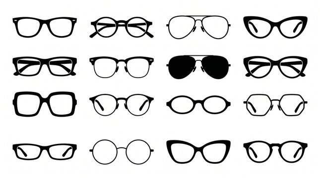 Here are some pictures of eyeglass styles that are commonly worn by many people, edited into vector silhouette shapes.