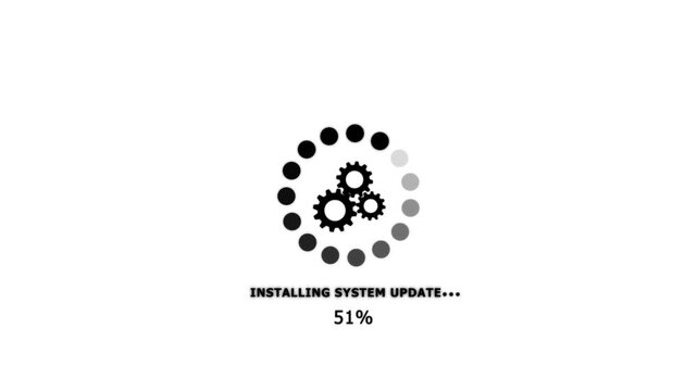 System software update or upgrade neon icon.update,download icon,uploading sign,processing concept,uploading.Installing Update Loader gear icon with loading bar animation.4k animation video