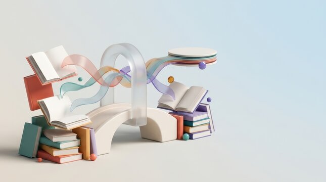 3D illustration of inclusive learning with open books symbolizing international literacy