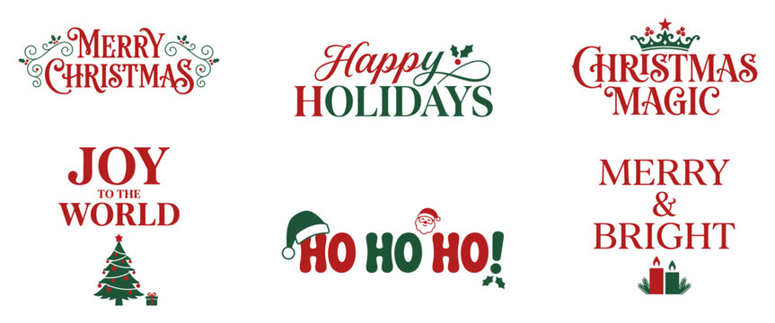 Set of Festive Christmas Greeting Typographic Quotes
