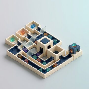 3D puzzle maze with colorful gems and blocks designed for learning engagement