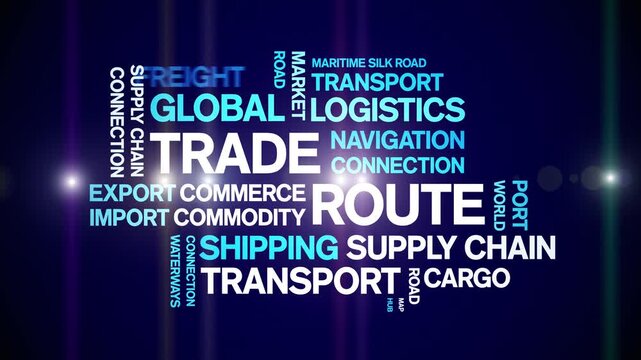 Trade Route animated word cloud-animation tag kinetic typography seamless loop.