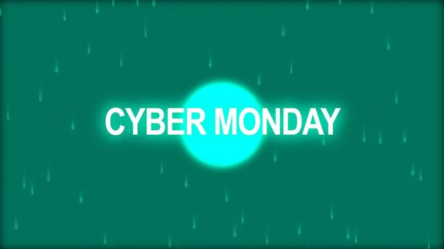 Cyber Monday digital countdown banner with falling binary numbers