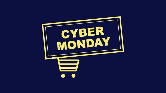 Cyber monday sale animation with shopping cart and countdown timer graphic