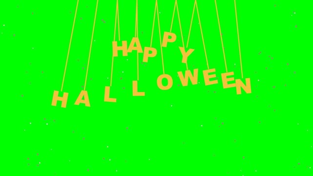 Happy halloween text hanging on strings animation on green screen background