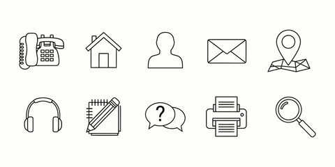 Fototapeta premium Contact us customer service and office communication line icons set