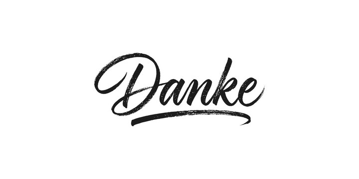 Black brush script danke calligraphy with underline on transparent background for gratitude and appreciation designs.