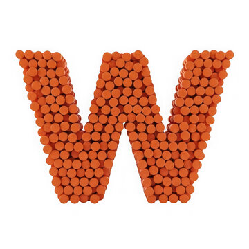 Letter W made of many small orange dots or circles isolated on transparent background