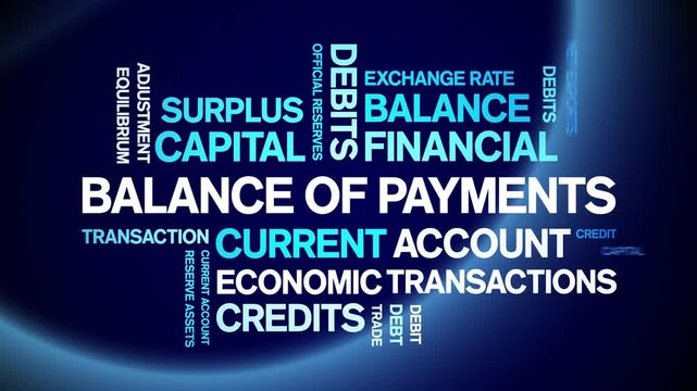 Balance of Payments animated word cloud-animation tag kinetic typography seamless loop.