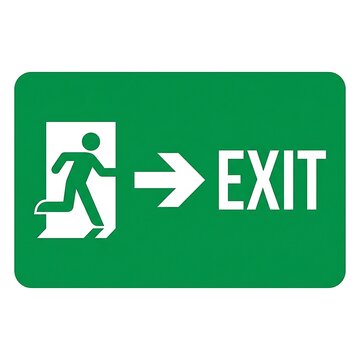 Green emergency exit sign with running man icon and arrow