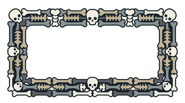 Decorative horizontal frame made of skulls and bones vector illustration