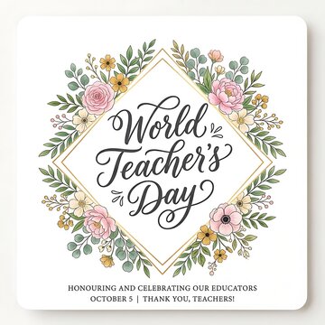 World teachers day greeting card design isolated on white background