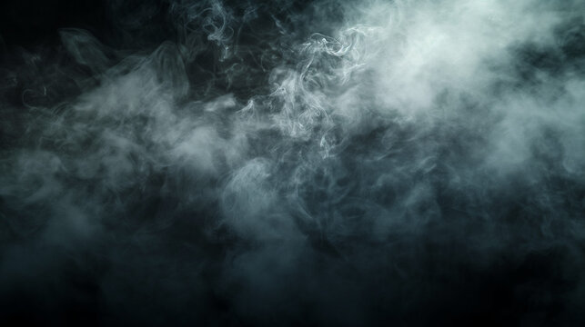 Mysterious Swirling Blue Fog and Ethereal Smoke on Dark Background