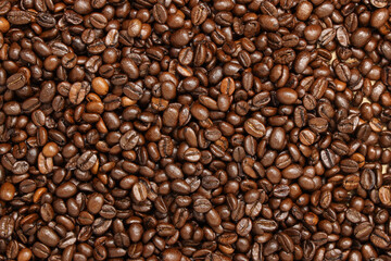 Fototapeta premium Premium Roasted Coffee Beans Texture Background, Rich Brown Arabica Coffee Beans, Fresh Roasted Coffee Bean Pattern, Cafe, Beverage, Food Photography and Packaging Design