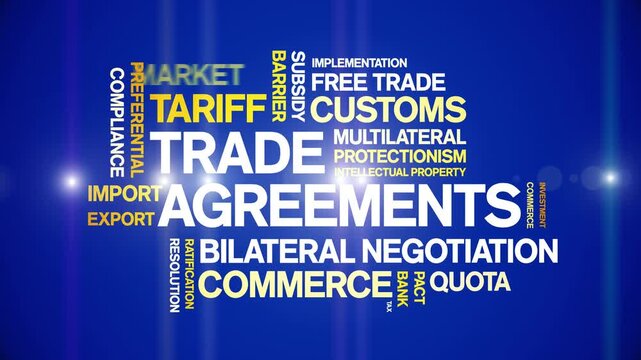 Trade Agreements animated word cloud-animation tag kinetic typography seamless loop.
