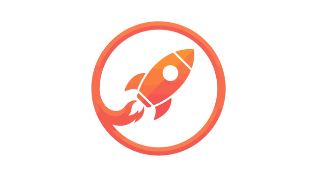 Vibrant orange rocket ship icon featuring modern flat design aesthetics within a clean circular frame