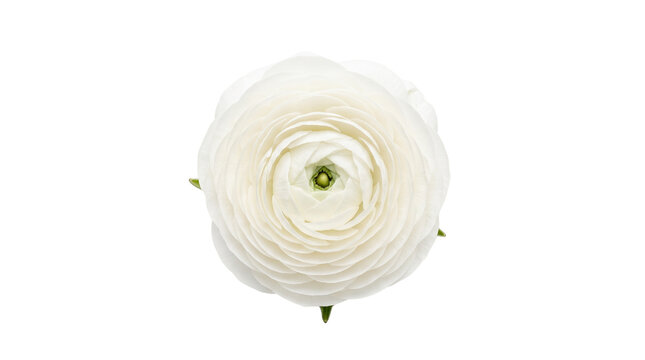 Elegant white ranunculus flower head, blooming persian buttercup with delicate petals, soft floral wedding decor element isolated PNG with Transparent Background