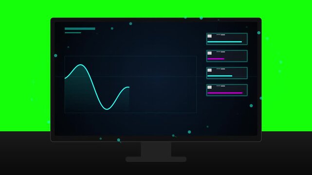 Futuristic Data Analytics Dashboard on Computer Screen