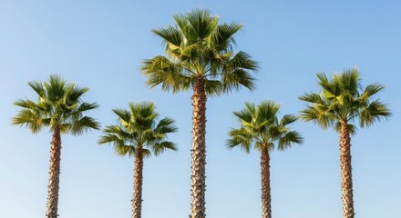 Fototapeta premium Five palm trees against a clear blue sky illustration
