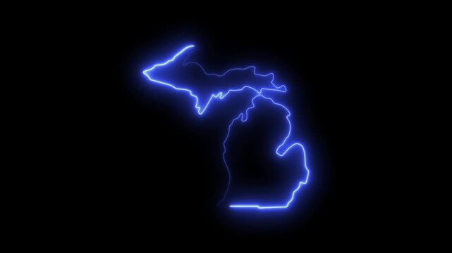 Neon Glowing neon outline of michigan state map on black background 4K video motion