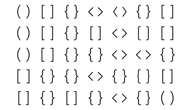 Brackets icons set vector illustration featuring punctuation symbols curly braces parentheses square angle bracket typography design elements isolated on white background