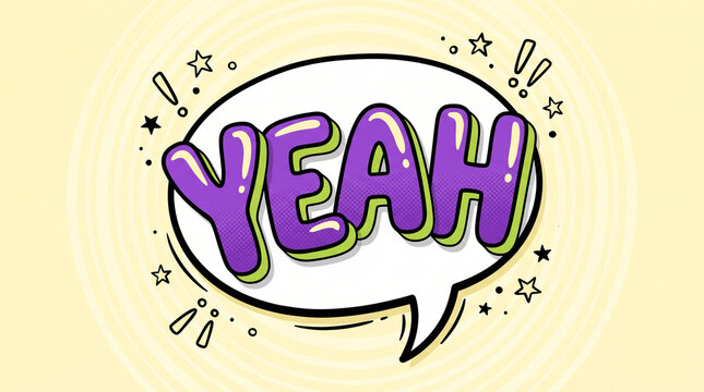 YEAH Comic Speech Bubble Lettering with Playful Retro Pop Art Design