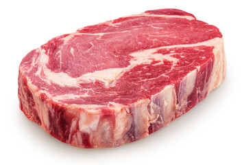 Obraz premium Raw beef ribeye steak meat isolated on a white background.