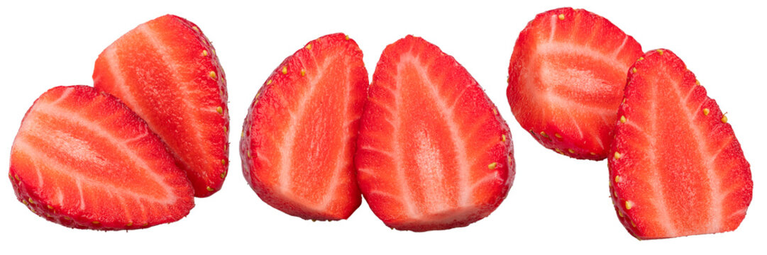 Strawberry sliced halves isolated on a white background.