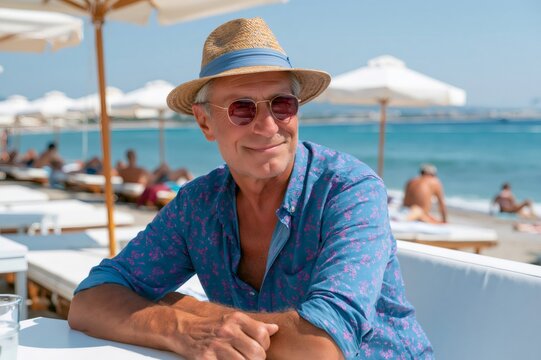 Senior man enjoying summer vacation on beach resort
