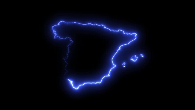 Glowing neon map of spain outline with electric blue light effect on black background  4K video motion