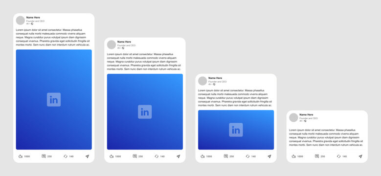 LinkedIn simplified post template with rounded corners, new UI mockup in different sizes and modes, text and image variants.