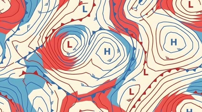 Weather pattern analysis with high and low pressure systems illustration