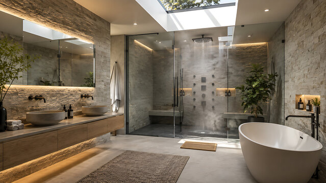 Contemporary master bath, walk-in shower