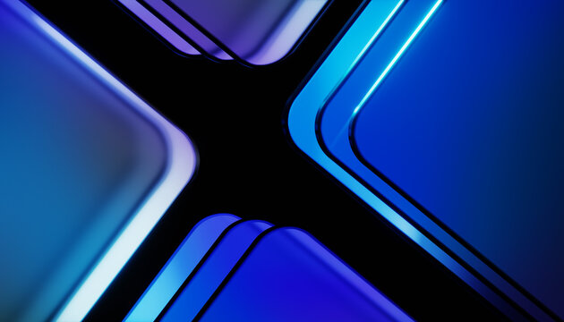 Futuristic dark blue glass cross frame background for tech branding
