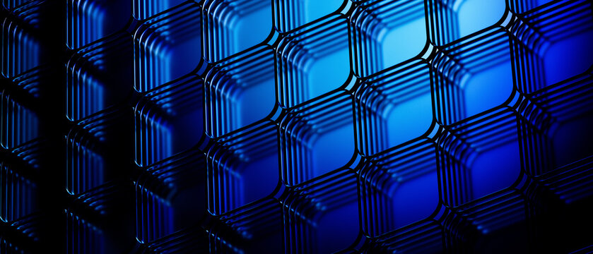 Dark blue glass grid perspective matrix for big data analytics