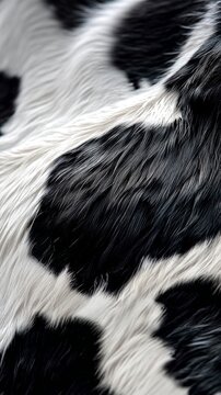 Soft black and white cowhide fur texture closeup background