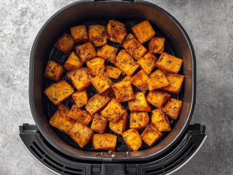 Crispy golden tater tots cooked inside a modern air fryer