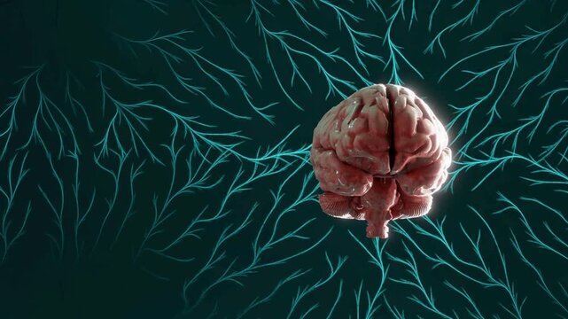 Heart-Shaped Human Brain Anatomy Medical Illustration with Rose Pattern, 3D Vector Design and Scientific X-Ray Scan Concept