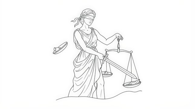Lady Justice with imbalanced scales, representing a failure of justice, inequality, or corruption within the legal system.