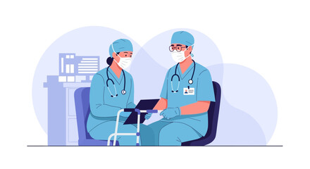 Fototapeta premium Medical Professionals Collaborating and Discussing the Patient's Health in Illustration