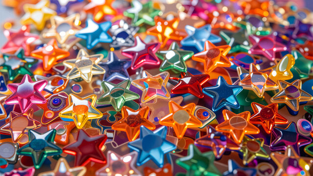 A pile of colorful star-shaped sequins and embellishments