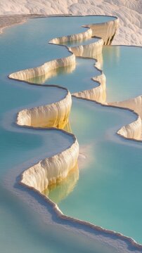 Stunning travertine terraces with turquoise thermal pools in Pamukkale Turkey