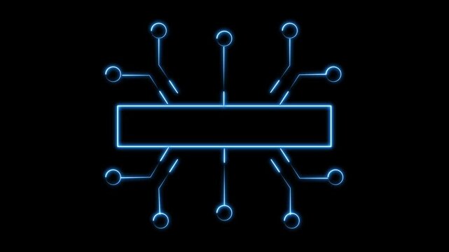Glowing blue circuit lines frame a blank horizontal rectangle on a black background, creating a clean technology banner with space for text or logo.