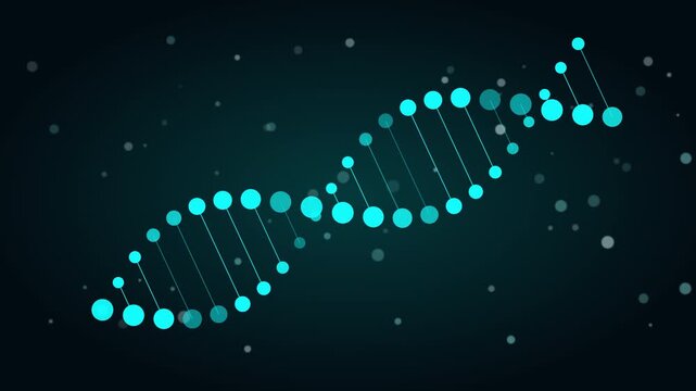 3D DNA Double Helix with Glowing Particles on Dark Background