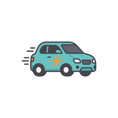 Obraz premium Green electric hatchback car with charging symbol icon.