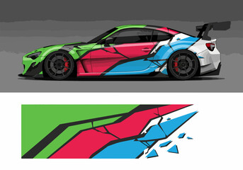 Fototapeta premium Colorful sports car with geometric racing decal design