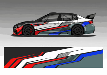 Fototapeta premium Dynamic racing car with custom speed stripe decal design