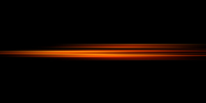 Orange horizontal light effect. Laser effect of speed and brilliance of sparks.