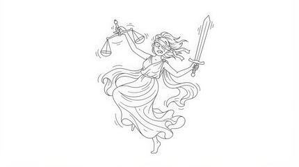 Obraz premium Playful Lady Justice Spinning Scales Like a Toy - Whimsical Depiction of Legal System